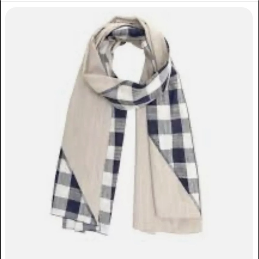 NWT Anthropologie DONNI linen blend Diagonal Black Ginghamsand scarf blanket